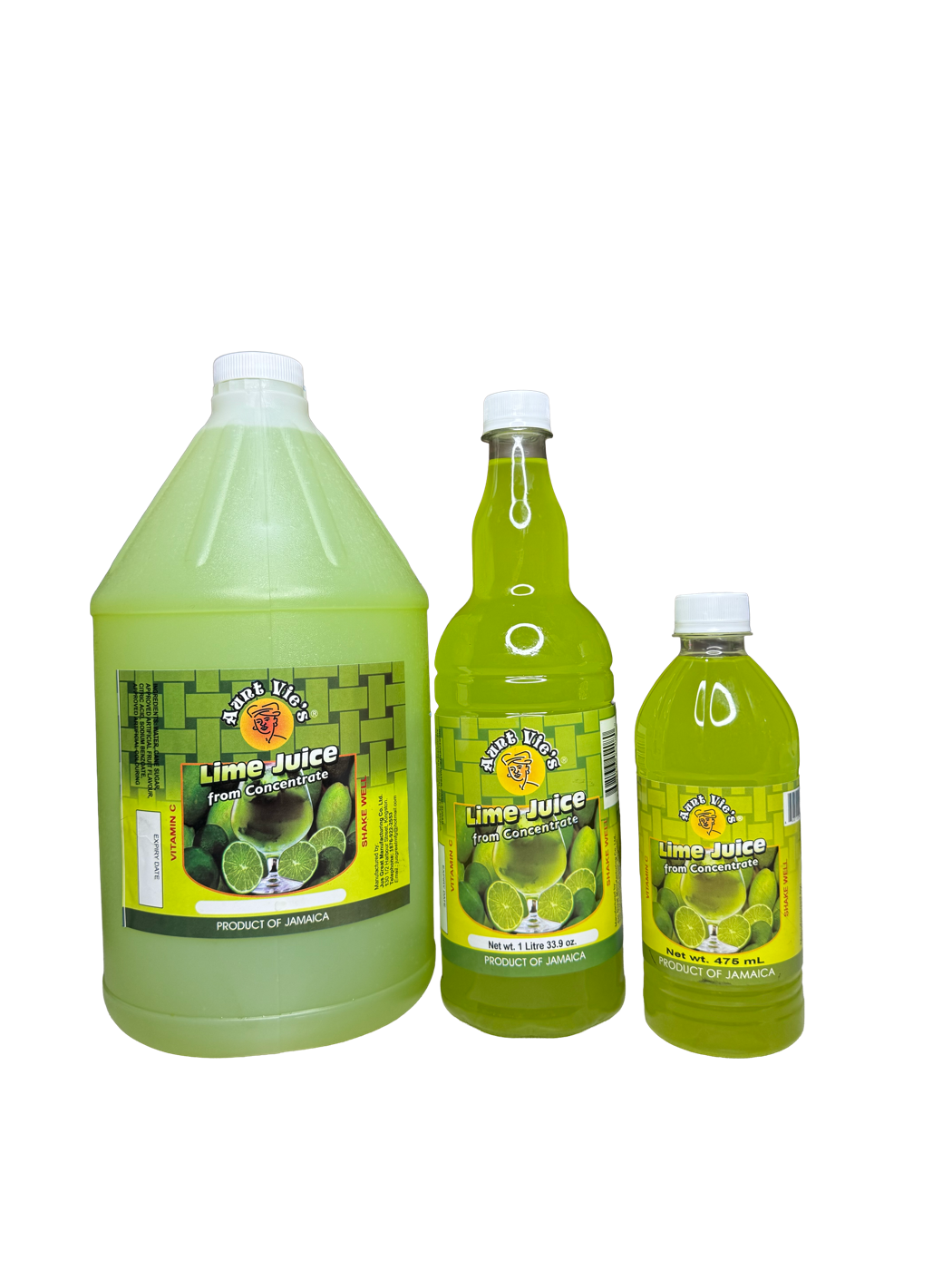 Assorted sizes of Aunt Vie's Natural Lime Juice